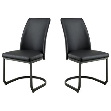 Set of 2 Dining Chair, U-Shaped Dark Grey Base With Black Leatherette Seat