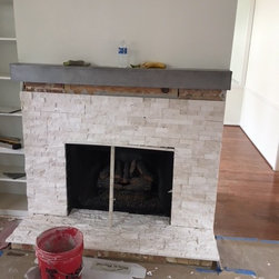 Stone Stacked on Fireplace & Kitchen Backsplash - Fireplace Mantels