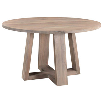 54" Whitewashed Solid Wood Round Dining Table for 6 Scandinavian Style