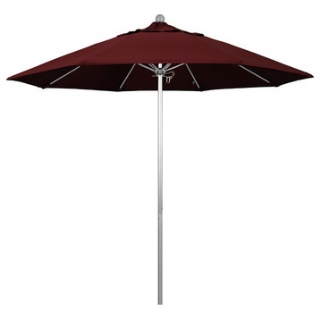 9' Silver Anodized Push Lift Fiberglass Rib Aluminum Umbrella, Pacifica, Burgund