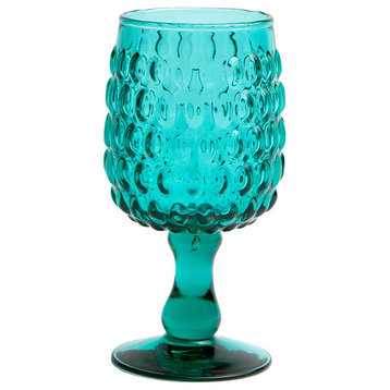 Claire Hand-Blown Water Goblets, Set of 6, Teal