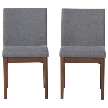 Oceanna Mid Century Modern Dining Chairs, Set of 2, Dark Gray/Walnut, Fabric