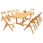 Teak Deals - 11-Piece Outdoor Teak Set: 94" Masc Rectangle Table, 10 Surf Folding Arm Chairs - Set includes: 94" Double Extension Rectangle Dining Table and 10 Folding Arm Chairs.