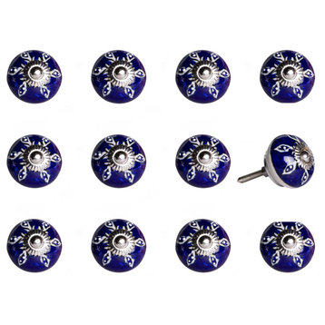 1.5" X 1.5" X 1.5" Navy White And Silver  Knobs 12 Pack