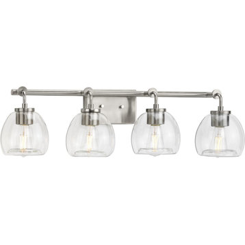 Caisson 4-Light Brushed Nickel Clear Glass Industrial Bath Vanity Light