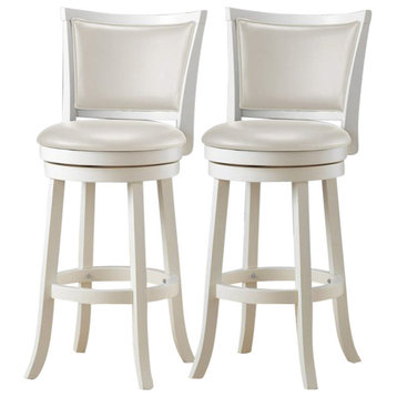Wesley White Wood and Faux Leather Bar Height Swivel Barstools - Set of 2
