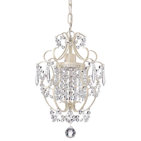 Amorette 1-Light White Finish Mini Chandelier With Crystals Glam Lighting