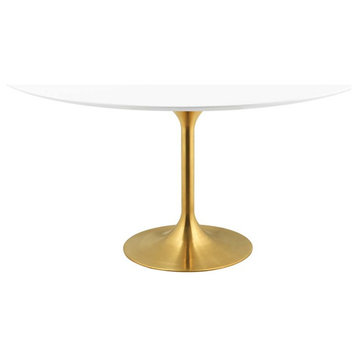 Modway Lippa 60" Round Wood Dining Table in Gold/White -EEI-3229-GLD-WHI