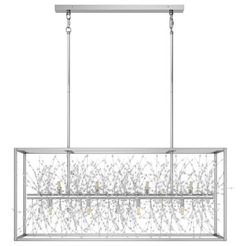 Farmhouse 12-Light Rectangle Kitchen Island Chandelier with Crystal Branch, Chrome