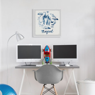 "Magical Blue Unicorn" Framed Painting Print