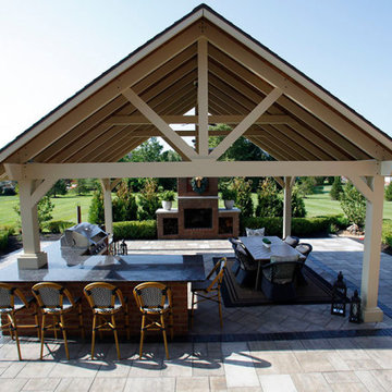 Pavilion, Paver Patio, Fireplace, Grill Island