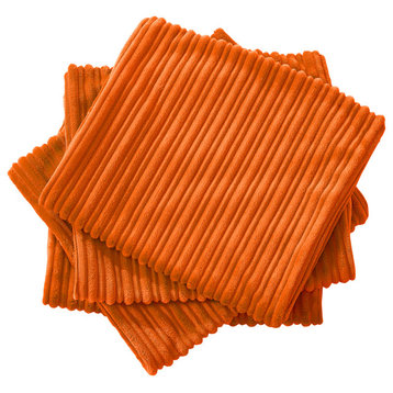 Ribbed Flanned Pillow Shell 4 Piece Set, Burnt Orange, 14" X 26"