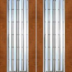2-1/4" Thick Contemporary Mahogany Double Doors Art Glass - Front Doors