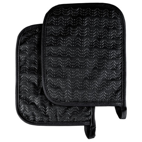 Pot Holder Set With Silicone Grip, Quilted And Heat Resistant, Black
