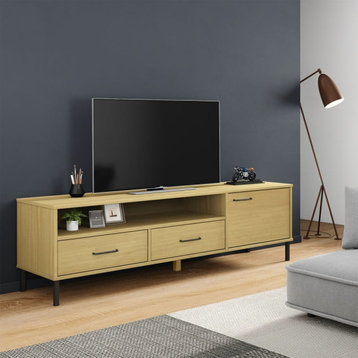 vidaXL TV Stand TV Console TV Unit with Metal Legs Brown Solid Wood Pine OSLO