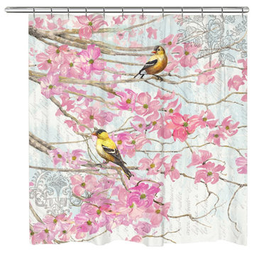 Birds and Cherry Blossoms Shower Curtain