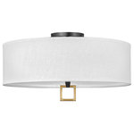 Hinkley Lighting - Link Semi-Flush Mount in Black - Perfected by its prominent round or square finial Link represents an updated design suitable for all types of rooms. Its shade comes in Off White Linen or Heather Gray Linen complemented by a Black or Brushed Nickel color combinations to enhance its chic silhouette.