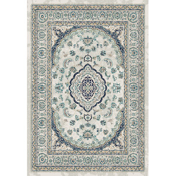 Hayden Traditional Medallion Rug - Ivory and Mint - 3' 3" X 4' 7"