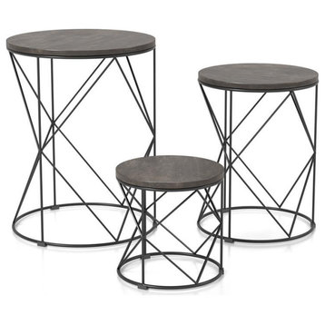 Furniture of America Nikova Contemporary Wood 3-Piece Nesting Tables in Black