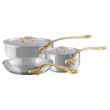 Mauviel M'Cook B Stainless Steel 5-Piece Cookware Set With Brass Handles