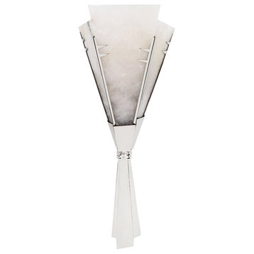 Art Deco Silver Dovetail-Ribbon Sconce With Alabaster Shades