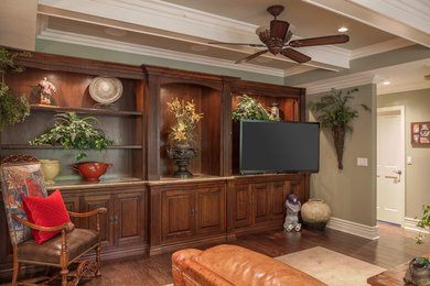 Living room - large 1950s open concept living room idea in Los Angeles with a standard fireplace