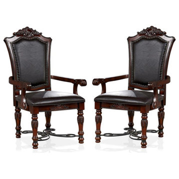Furniture of America Exa Traditional Wood Padded Armchair in Cherry (Set of 2)
