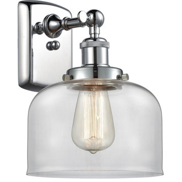 Ballston Large Bell 1 Light Wall Sconce, Polished Chrome, Clear Glass