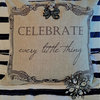 Celebrate/Joie De Vivre French Indoor/Outdoor Tan Message Pillow
