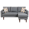 Mia Gray Linen Fabric Sectional Sofa Chaise With USB Charger and Pillows