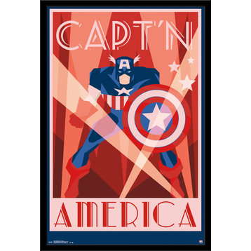 Captain America Art Deco Poster, Black Framed Version