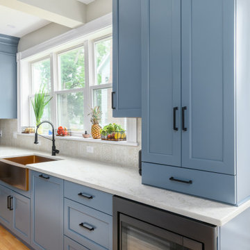 Blue Paint and Walnut Kitchen - Auburndale, MA