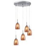 Woodbridge Lighting - Venezia Mini Pendant, Satin Nickel, Mosaic Amber, 5-Light, 14"D - The Venezia collection is a series of hanging lights featuring uniquely colored designer glass. With many color options to choose from, this transitional design can blend in many rooms with different colors and themes.