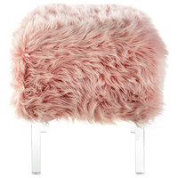 Theophania Luxe Faux Fur Acrylic Leg Ottoman, Rose