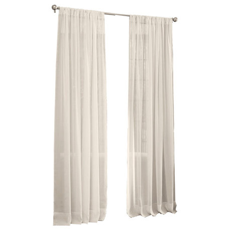 LA Linen Extra Wide Sheer Plain Voile Window Panel, Ivory, 108"x118"