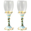 Long Stem Wine Glass With Hand Painted Stemware, Set of 2