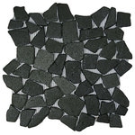 CNK Tile - Glazed Black Mosaic Tile - Each pebble is carefully selected and hand-sorted according to color, size and shape in order to ensure the highest quality pebble tile available. The stones are attached to a sturdy mesh backing using non-toxic, environmentally safe glue. Because of the unique pattern in which our tile is created they fit together seamlessly when installed so you can't tell where one tile ends and the next begins!