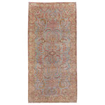 Apadana Rugs & Carpets - Mid Century Blue Handmade Persian Kirman Wool Rug With Allover Floral Motif - Beautiful antique Kirman hand-knotted wool rug with a blue color field. This Persian rug has beige and pink accents in a gorgeous traditional floral design.  This rug measures 5'9" x 12'.