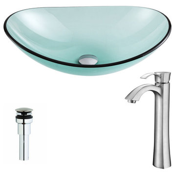 Major Deco-Glass Vessel Sink, Lustrous Green With Harmony Faucet, Brushed Nickel