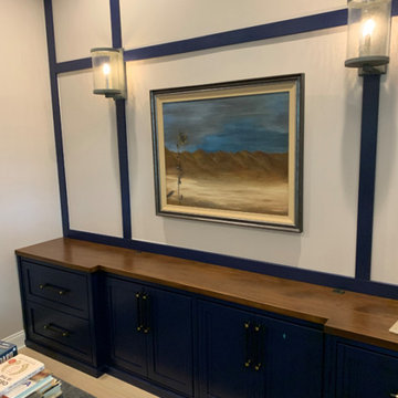 Navy & Coffee Shaker Credenza with Seamless Hardwood Top