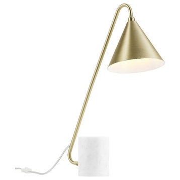 Modway Ayla Marble & Stone Table Lamp with Cone Shade in Satin Brass