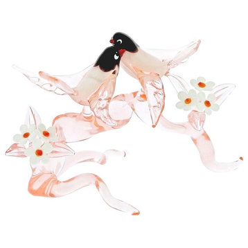 GlassOfVenice Murano Glass Birds on a Cherry Branch - Tender Rose Pink