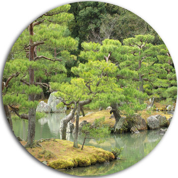 Japanese Garden In Early Autumn, Landscape Photo Disc Metal Art, 23"