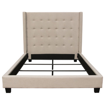 Madison Ave Tufted Wing Queen Bed, Sand Button Tufted Fabric