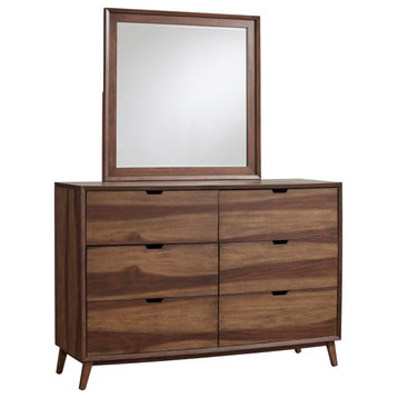 Bungalow Double Drawer Dresser & Mirror, Caramel Brown