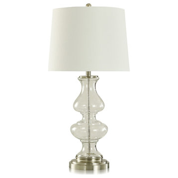 Twisted Hour Glass Seeded Table Lamp Off-White Shade