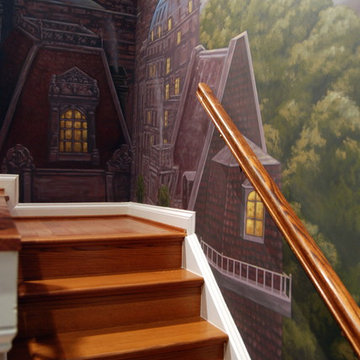 Paris Panorama 360 degree Mural hand painted throughout a 17 foot stairway