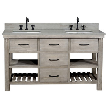 Rustic Double Sink Vanity In With Coastal Sands Marble Top With Rectangular Sink