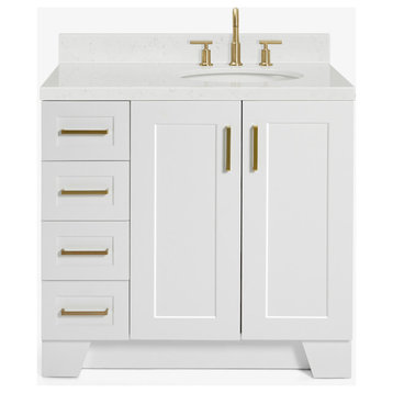 Ariel Taylor 36" Right Offset Single Oval Sink Bathroom Vanity, White