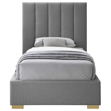 Pierce Linen Textured Fabric Upholstered Bed, Grey, Twin